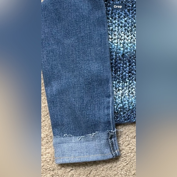 Handmade Reworked FBC Studio Oversized Blue Cropped Knit Top, Denim Sleeves L/XL - Picture 7 of 7